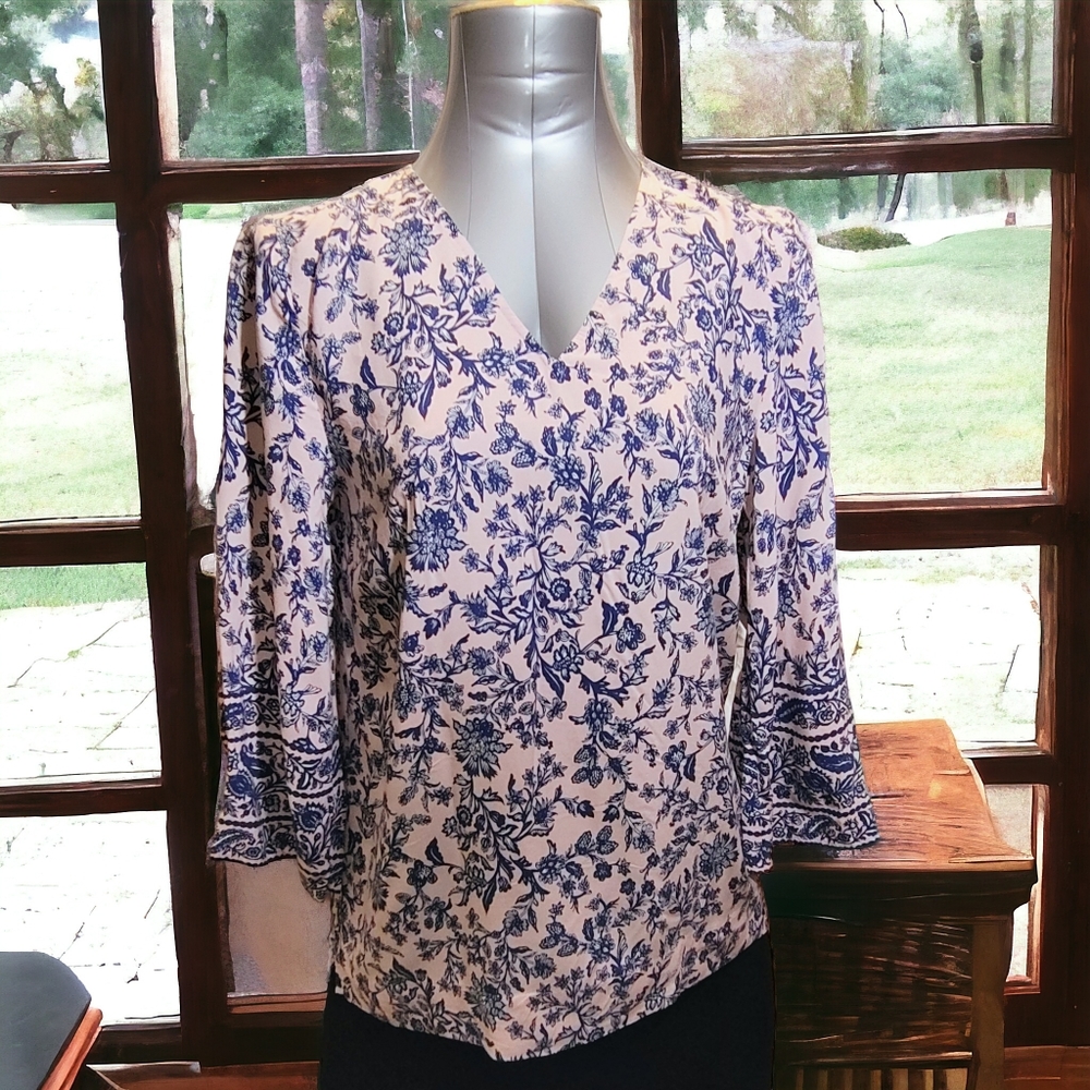 J. JILL | ✨🩷 💙  Pink & Navy Blue Blouse | EUC ✨ size S